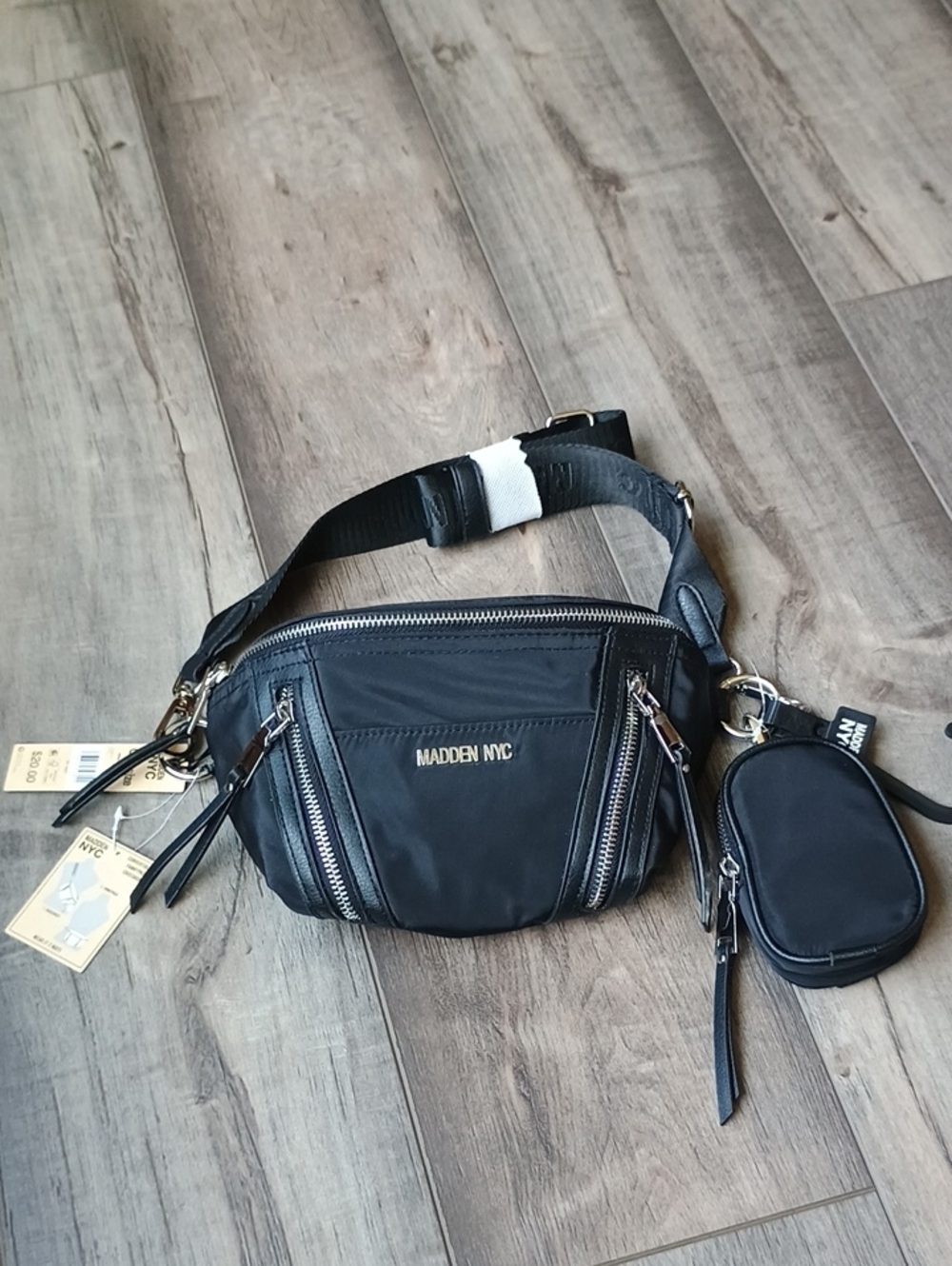Madden NYC Black Men's Belt Bag with Detachable Pouch